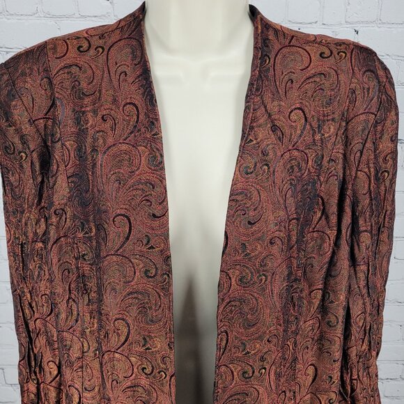 VTG Karen Miller Red & Gold Metallic Brocade Open Lined Jacket USA Made Size 16 - Picture 9 of 14